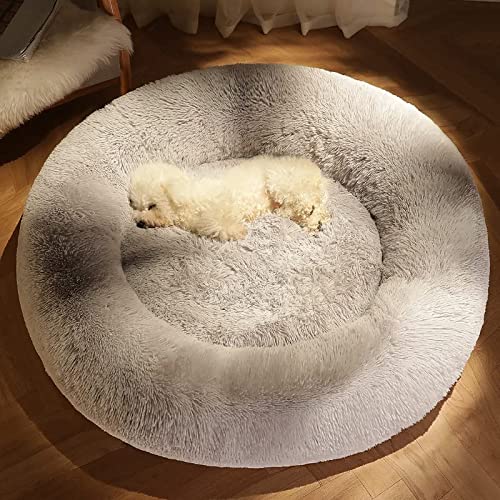 Cama para perros de lujo suave de felpa para perros, saco de dormir de forma redonda, perrera, sofá, cama, casa para mascotas, cama para mascotas (color: arco iris, tamaño: S diámetro 50 cm)