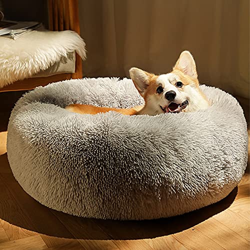 Cama para perros de lujo suave de felpa para perros, saco de dormir de forma redonda, perrera, sofá, cama, casa para mascotas, cama para mascotas (color: arco iris, tamaño: S diámetro 50 cm)