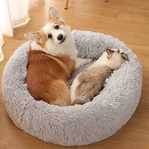 Cama para perros de lujo suave de felpa para perros, saco de dormir de forma redonda, perrera, sofá, cama, casa para mascotas, cama para mascotas (color: arco iris, tamaño: XL diámetro 80 cm)