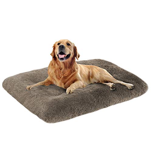 Cama para perros de peluche, cojín para perros y cama cuadrada para perros, lavable, antideslizante, cama para mascotas adecuada (4XL, caqui)