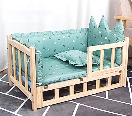 Cama para Perros Madera Elevado Sofá Cama para Perros, Cama Robusta para Mascotas con Diseño ortopédico del Marco de Madera, Colchón Verde Lavable (Color : Style 2, Size : S 60×38×34cm)