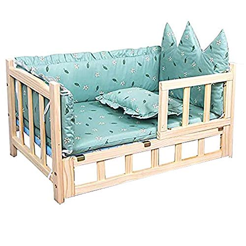 Cama para Perros Madera Elevado Sofá Cama para Perros, Cama Robusta para Mascotas con Diseño ortopédico del Marco de Madera, Colchón Verde Lavable (Color : Style 2, Size : S 60×38×34cm)