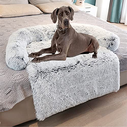 Cama para Perros, Perrera de Felpa Sofá Cama para Gatos Almohadilla Suave y Lavable Manta para Perros con Cojín Alfombra para Cama Antiestres Perro Lavable a Máquina, M Gray