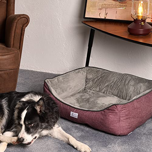 Cama para Perros Super Cómoda Cama para Mascotas con Suave Cama de Perros y Gatos Alfombra para Mascotas (68*50*21cm, Rojo)