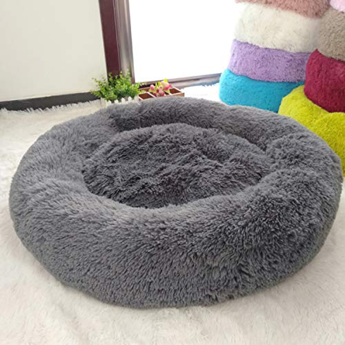 Cama para Perros tamaño Extra Grande,Camas Perros Grandes Lavable,con Forma Redonda,sponjosa,Relajante,Camas de Lujo para Perros Grandes,Cama de Pelo para Perros Grandes (100cm,Gris Oscuro)