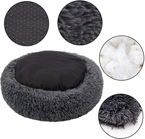 Cama para Perros tamaño Extra Grande,Camas Perros Grandes Lavable,con Forma Redonda,sponjosa,Relajante,Camas de Lujo para Perros Grandes,Cama de Pelo para Perros Grandes (100cm,Gris Oscuro)