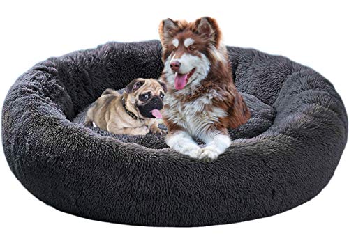 Cama para Perros tamaño Extra Grande,Camas Perros Grandes Lavable,con Forma Redonda,sponjosa,Relajante,Camas de Lujo para Perros Grandes,Cama de Pelo para Perros Grandes (100cm,Gris Oscuro)