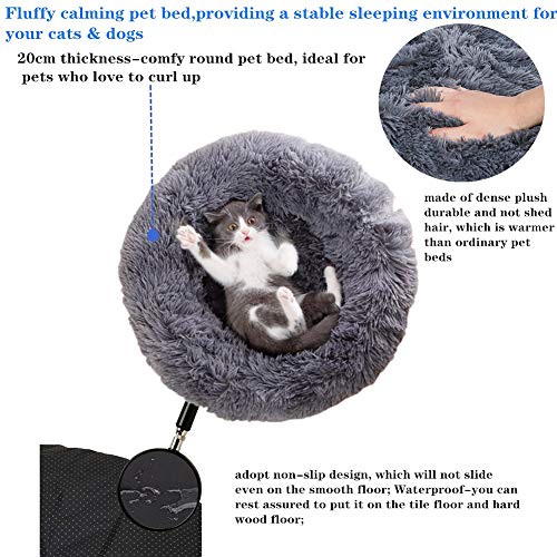 Cama para Perros y Gatos Cozywind 60cm Sofá para Mascotas de Felpa Gruesa Redonda de Menos de 7 kg con Manta para Mascotas - Gris oscuro