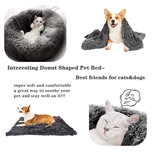 Cama para Perros y Gatos Cozywind 60cm Sofá para Mascotas de Felpa Gruesa Redonda de Menos de 7 kg con Manta para Mascotas - Gris oscuro