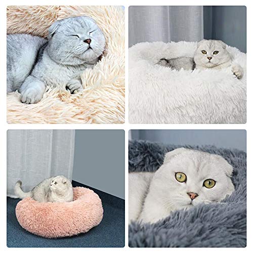 Cama para Perros y Gatos Mascotas Calentito Cojín Redondo Suave de Felpa para Perros Cachorros Gatitos Cama Impermeable Antideslizante Lavable a Máquina Duradera (70cm Gris Claro)