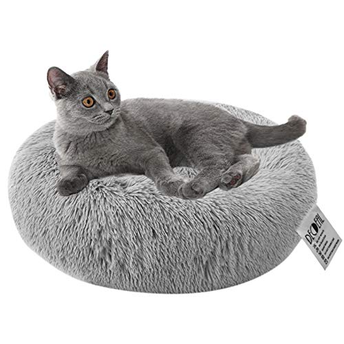 Cama para Perros y Gatos Mascotas Calentito Cojín Redondo Suave de Felpa para Perros Cachorros Gatitos Cama Impermeable Antideslizante Lavable a Máquina Duradera (70cm Gris Claro)