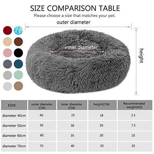 Cama para Perros y Gatos Mascotas Calentito Cojín Redondo Suave de Felpa para Perros Cachorros Gatitos Cama Impermeable Antideslizante Lavable a Máquina Duradera (70cm Gris Claro)