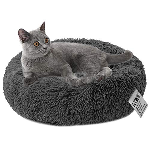 Cama para Perros y Gatos Mascotas Calentito Cojín Redondo Suave de Felpa para Perros Cachorros Gatitos Cama Impermeable Lavable a Máquina Duradera (70cm Gris Oscuro)