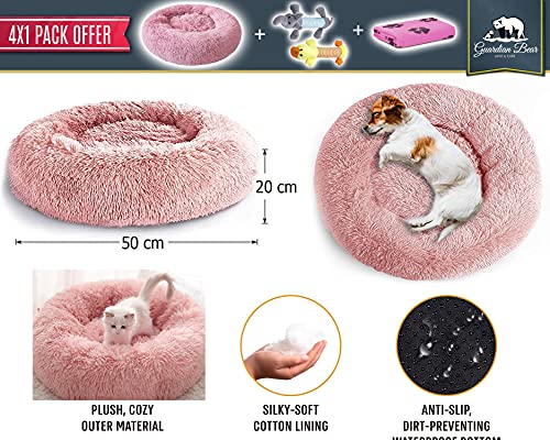 Cama Perro Antiestrés con Manta y 2 Juguetes para Perros, Cama para Perros Pequeños Redonda Tipo Donut de 50cm., Manta para Perro y 2 Juguetes para Perros