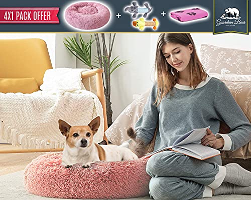 Cama Perro Antiestrés con Manta y 2 Juguetes para Perros, Cama para Perros Pequeños Redonda Tipo Donut de 50cm., Manta para Perro y 2 Juguetes para Perros