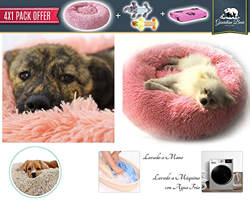 Cama Perro Antiestrés con Manta y 2 Juguetes para Perros, Cama para Perros Pequeños Redonda Tipo Donut de 50cm., Manta para Perro y 2 Juguetes para Perros