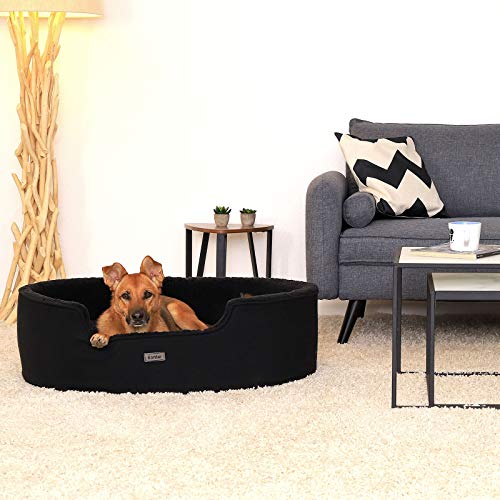 Cama Perro con cojín Reversible Cama Gatos Cuna de Felpa (L) 92 x 72 cm Negro