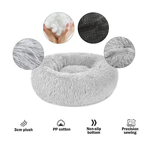 Cama Perro Gato Mediano Grande - Cama para Perros Redonda Antiestres Suave Lavables, Cálido Felpa Cama Cojin Interior Invierno para Perro y Gato Medianos Grande (XXL-80cm, Gris Claro)