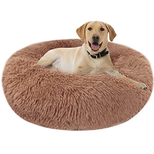 Cama Perro Gato Mediano Grande - Cama para Perros Redonda Antiestres Suave Lavables, Cálido Felpa Cama Cojin Interior Invierno para Perro y Gato Medianos Grande (XXL-80cm, Café)