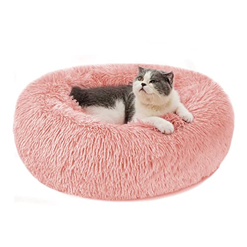 Cama Perro Gato Mediano Pequeño - Cama para Perros Gatos Redonda Antiestres Suave Lavables, Cálido Felpa Cama Cojin Interior Invierno para Perro y Gato Medianos Pequeños (L-60cm, Rosado)