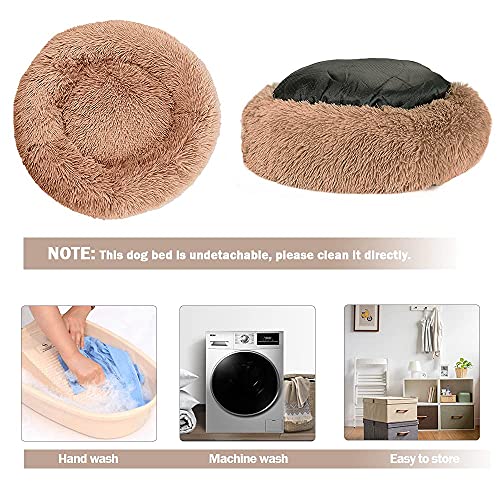 Cama Perro Gato Mediano Pequeño - Cama para Perros Gatos Redonda Antiestres Suave Lavables, Cálido Felpa Cama Cojin Interior Invierno para Perro y Gato Medianos Pequeños (L-60cm, Café)