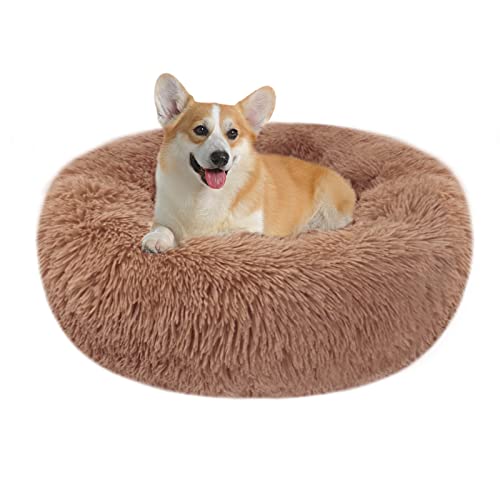 Cama Perro Gato Mediano Pequeño - Cama para Perros Gatos Redonda Antiestres Suave Lavables, Cálido Felpa Cama Cojin Interior Invierno para Perro y Gato Medianos Pequeños (L-60cm, Café)