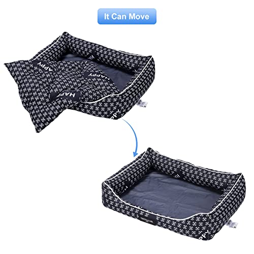 Cama Perro Grande Antiestres Colchoneta Perro Impermeable Colchon PREEO Lavable Relleno de Fibra Sofa Perro Suave Relax 82 x 61 x 25 cm (Large, Negro)