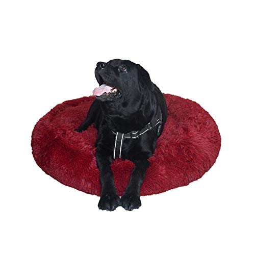 Cama Perro Grande Cama Antiestres Perro Donut Perro Cama Banda Antideslizante Parte Inferior Lavables Cama para Perros,x/s/l/XL, Rosa/Gris Claro/Gris Oscuro/Rojo/Marrón Claro(Rojo，60cm)