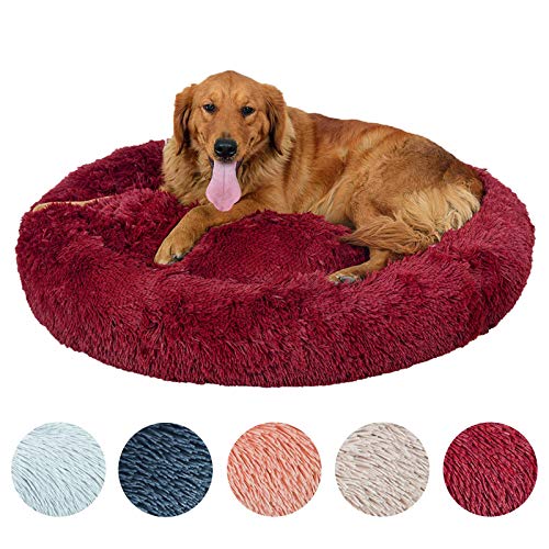 Cama Perro Grande Cama Antiestres Perro Donut Perro Cama Banda Antideslizante Parte Inferior Lavables Cama para Perros,x/s/l/XL, Rosa/Gris Claro/Gris Oscuro/Rojo/Marrón Claro(Rojo，60cm)