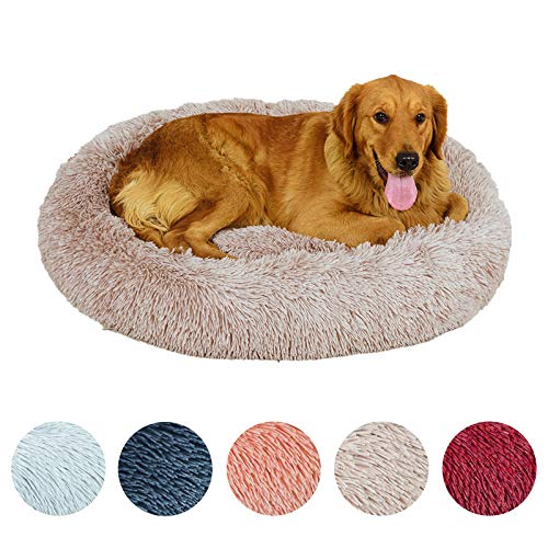 Cama Perro Grande Cama Antiestres Perro Donut Perro Cama Banda Antideslizante Parte Inferior Lavables Cama para Perros,x/s/l/XL, Rosa/Gris Claro/Gris Oscuro/Rojo/Marrón Claro(Marrón Claro，100cm)