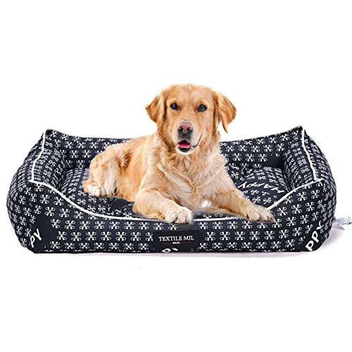 Cama Perro Medio Antiestres Colchoneta Perro Impermeable Colchon PREEO Lavable Relleno de Fibra Sofa Perro Suave Relax 68 x 52 x 23.5cm (Medium, Negro)