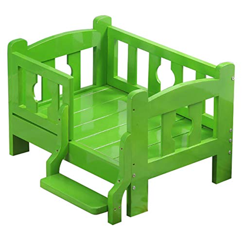 Cama Perros Cama Extra Grande de Madera para Perros, Caseta para Mascotas Elevada con Barra de Cama y Escalón, Mantener Caliente y Enfriar, para Perros Que Sufren de Dolor Articular o Artritis