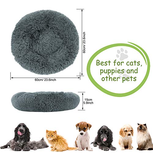 Cama redonda de felpa para mascotas, pequeña cama para perros, lavable, suave, sofá para perros, cama para gatos y perros pequeños, cama para animales en forma de Doughnut, 60 cm