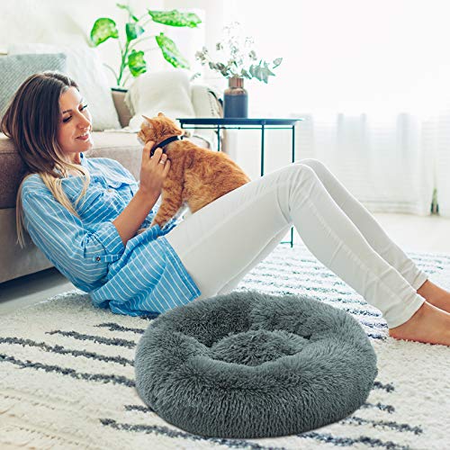 Cama redonda de felpa para mascotas, pequeña cama para perros, lavable, suave, sofá para perros, cama para gatos y perros pequeños, cama para animales en forma de Doughnut, 60 cm