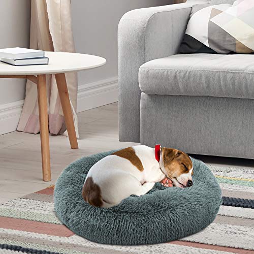 Cama redonda de felpa para mascotas, pequeña cama para perros, lavable, suave, sofá para perros, cama para gatos y perros pequeños, cama para animales en forma de Doughnut, 60 cm