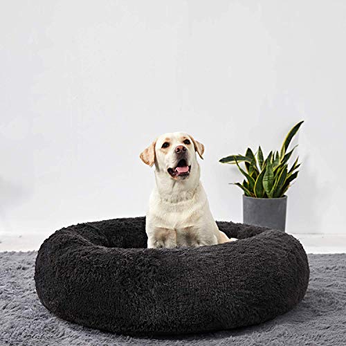 Cama redonda para perro de peluche Lesong,lavable para perro de donut pequeño y mediano grande, cama cómoda para perro relajante para Golden Retriever, Labrador