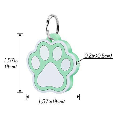 CAMAL 2 Piezas Chapa Perro Grabada, Silenciosa Silicona Chapas Personalizadas, Placa de Identificación Personalizada para Collar Perro Gato Mascota Grabada, Forma de Huella, Verde