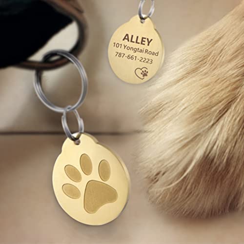 CAMAL Chapa Perro Grabada, 2 Piezas Placas para Perros Grabadas Acero Inoxidable, Placa de Identificación Personalizada para Perros y Gatos, Accesorios para Collares (Oro y Acero)