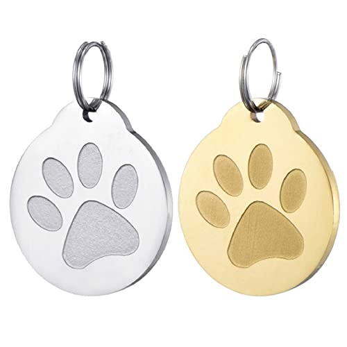 CAMAL Chapa Perro Grabada, 2 Piezas Placas para Perros Grabadas Acero Inoxidable, Placa de Identificación Personalizada para Perros y Gatos, Accesorios para Collares (Oro y Acero)