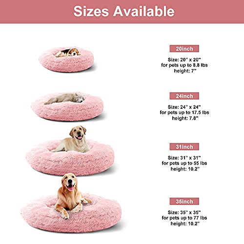 Camas para perros pequeños y medianos grandes, lavables, con cojín suave y esponjoso, diseño de rosquilla, color rosa claro S (50 cm)