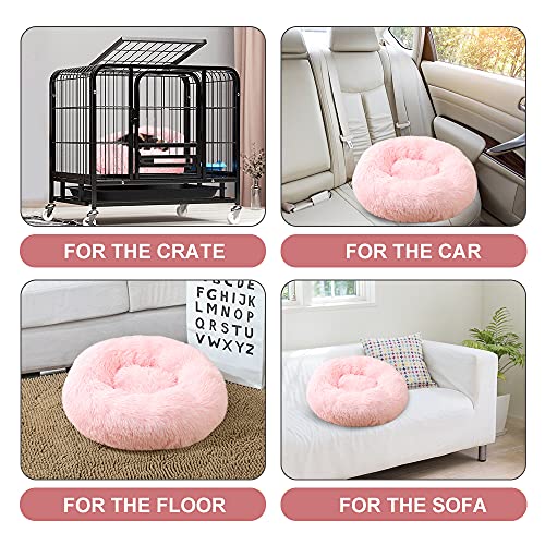 Camas para perros pequeños y medianos grandes, lavables, con cojín suave y esponjoso, diseño de rosquilla, color rosa claro S (50 cm)