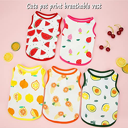 Camisas para Perros Mascota papá mamá Camiseta con Estampado de Frutas Linda Sudadera Transpirable para Cachorros Chaleco Suave de Verano Moda Ropa de Playa, para Perros Pequeños y Gatos, 5 Piezas