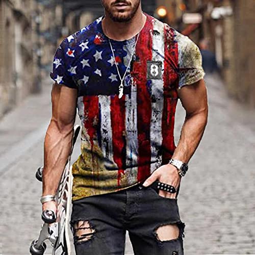 Camiseta para hombre de cuello redondo con impresión 3D, de manga corta, elástica, deportiva, para el verano, para el tiempo libre, para recrear