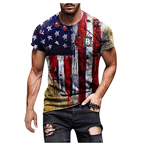 Camiseta para hombre de cuello redondo con impresión 3D, de manga corta, elástica, deportiva, para el verano, para el tiempo libre, para recrear