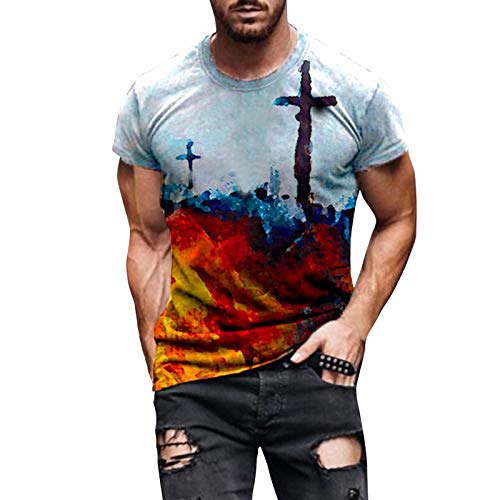 Camiseta para hombre de manga corta con estampado de Tie Dye para verano, cuello redondo, para tiempo libre, elástica, muscle tops, cuello redondo, estampado frontal, túnica clásica, blusa muscular.