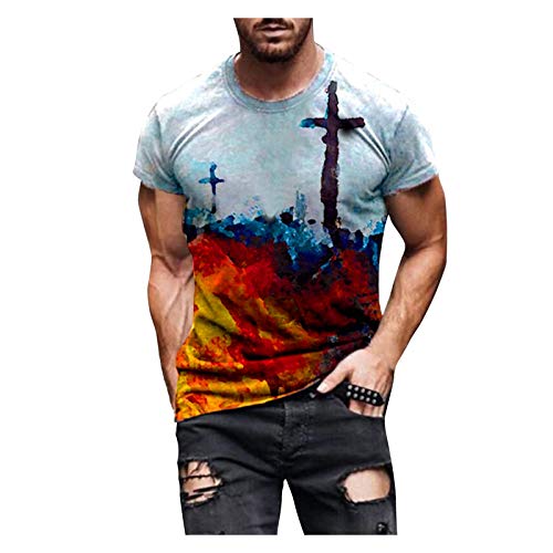 Camiseta para hombre de manga corta con estampado de Tie Dye para verano, cuello redondo, para tiempo libre, elástica, muscle tops, cuello redondo, estampado frontal, túnica clásica, blusa muscular.