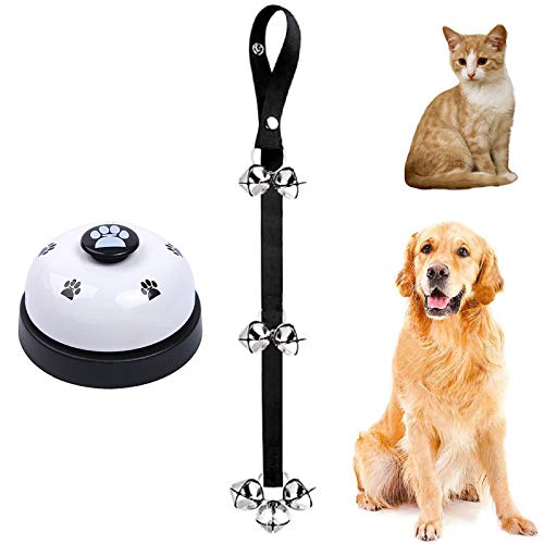 Campanas de Entrenamiento para Mascota y Presione Bell Set, Ajustables Timbres de Puerta Colgante, Interactivos Perros y Gato Campanas Timbre para el Entrenamiento para IR al Baño (2 Pcs)