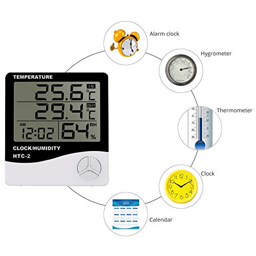 CAMWAY 2 Piezas Termómetro Digital LCD Higrómetro con 1.5m Cable Rango de Medición -50/70 °C para Temperatura interior y exterior，Acuario, Pecera, Terrarios, Pecera y Recipiente de Vidrio