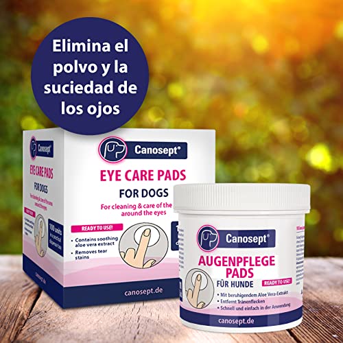 Canosept Almohadillas para El Cuidado De Los Ojos De Los Perros 100 Piezas - con Extracto De Aloe Vera Calmante - Limpieza Y Cuidado De La Zona Ocular - contra La Suciedad Y La Piedra Lagrimal