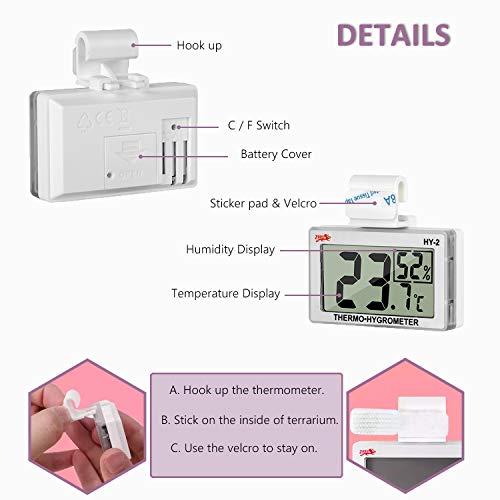 capetsma - Termómetro para Acuario, higrómetro Digital para terrario Reptil, Monitor de Temperatura y Humedad en acrílico y Vidrio terrario, preciso, fácil de Leer, sin Cables desordenados